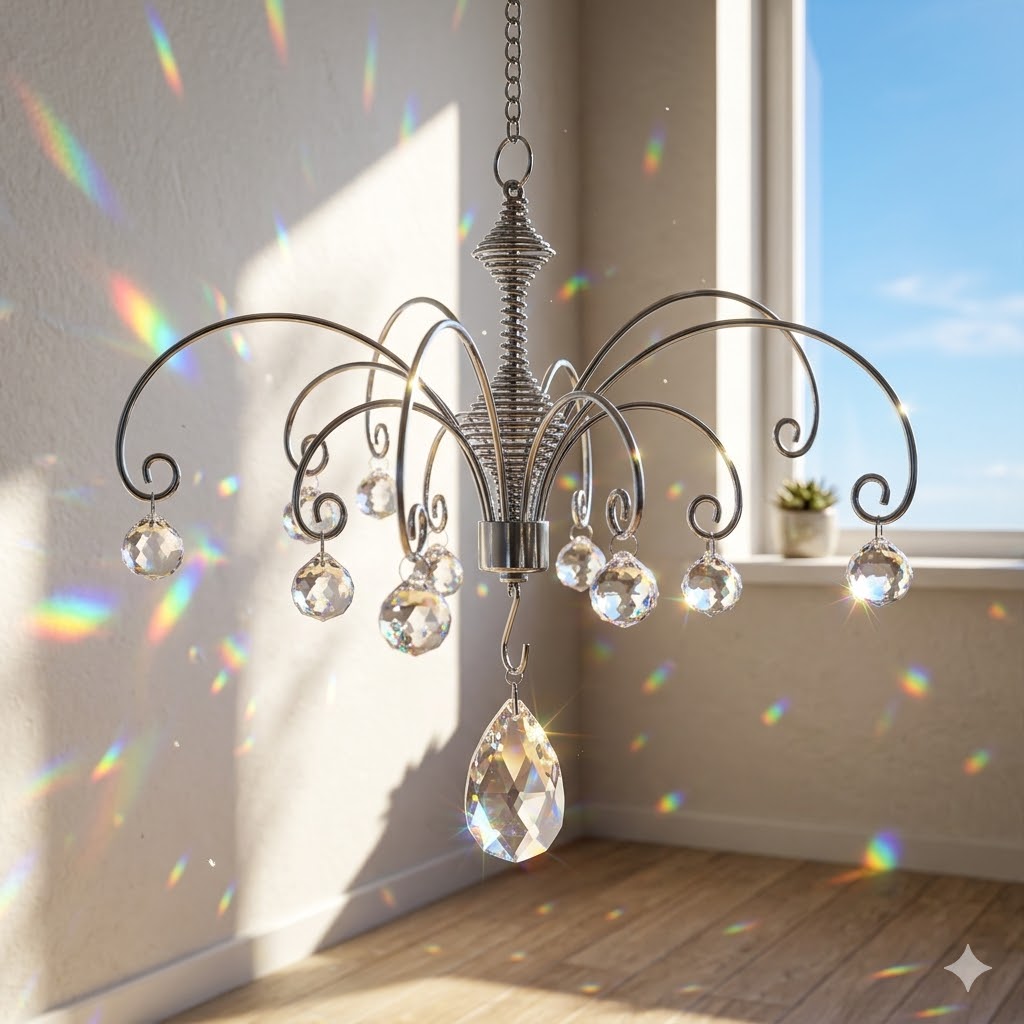 HOHIYA 2 Piece Angel Crystal Suncatcher Display 12 Inch Ceiling Hanging Metal Hanger Decorative Hook for Small Wind Chimes andOrnaments Silver Chrome
